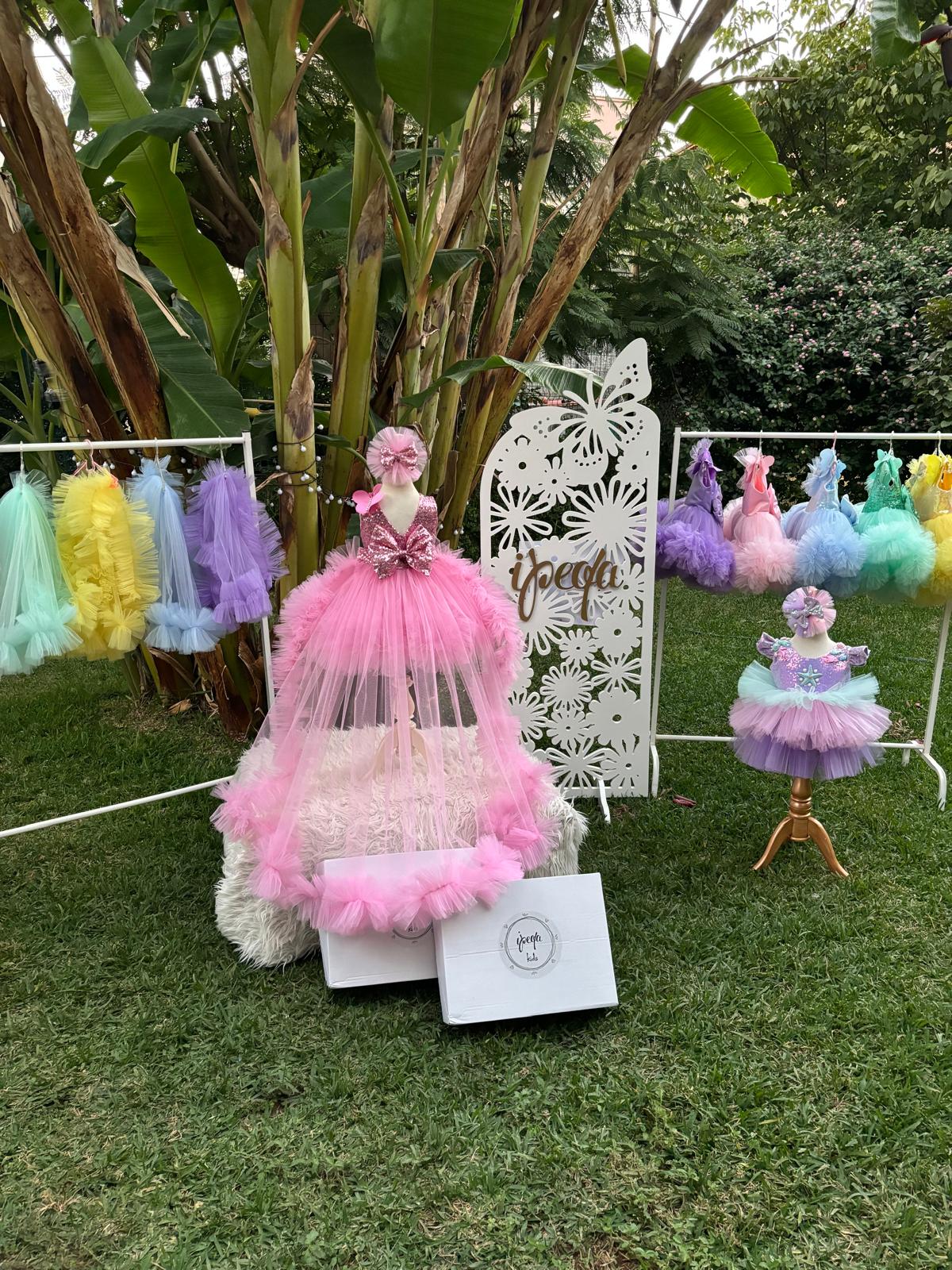 Pembe Kelebekli Kız Çocuk Abiye - Bebek Doğum Günü Elbisesi - ipeqakids – kız çocuk elbisesi