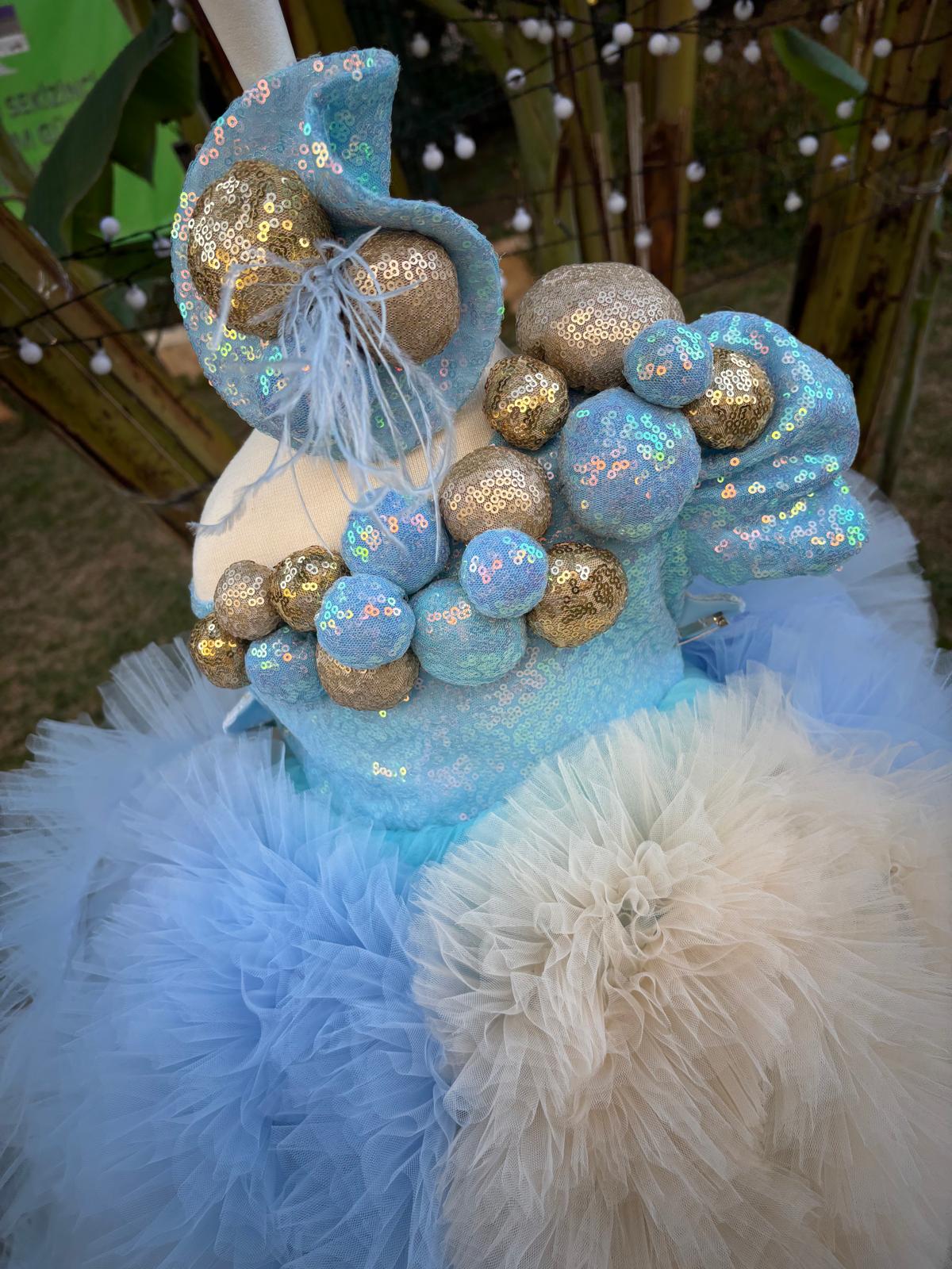 Bebe Mavi Bej Kız Çocuk Abiye - Bebek Parti Kostümü - ipeqakids – kız çocuk elbisesi