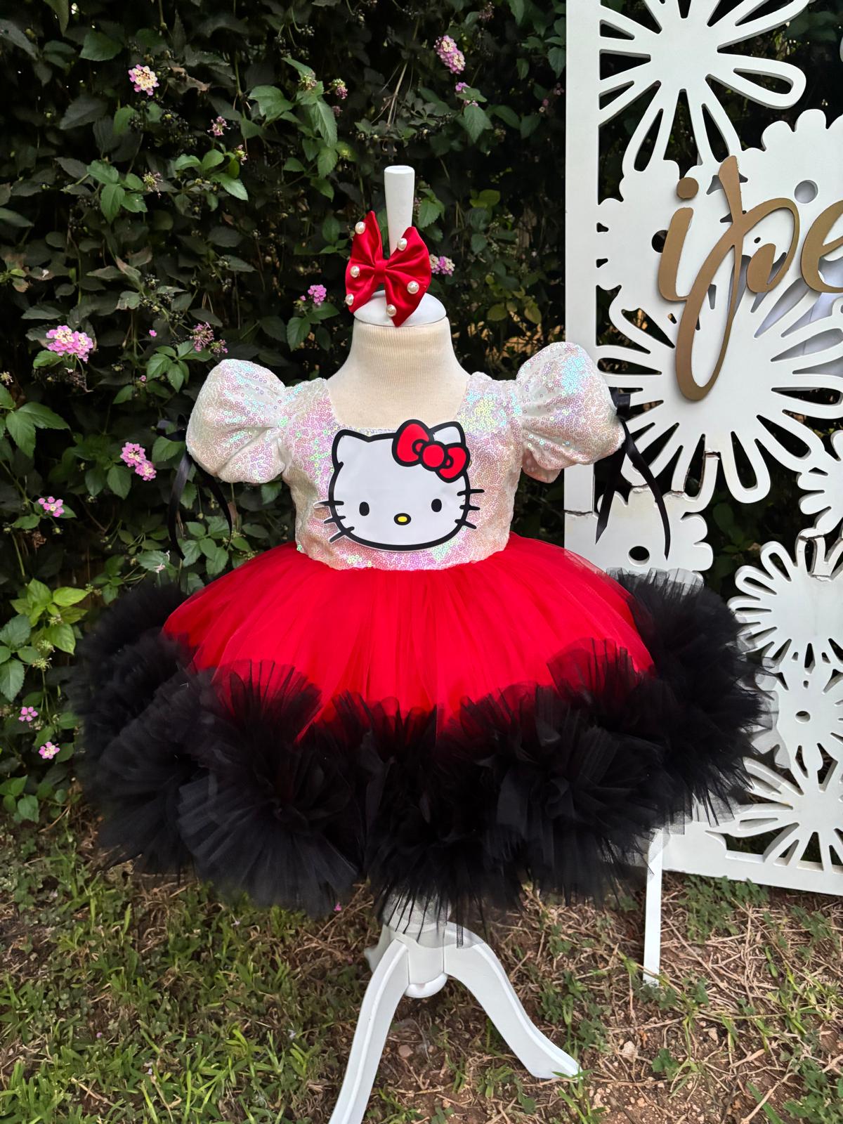 Kırmızı Hello Kitty Kız Çocuk Abiye - Bebek Doğum Günü Elbisesi - ipeqakids – kız çocuk elbisesi