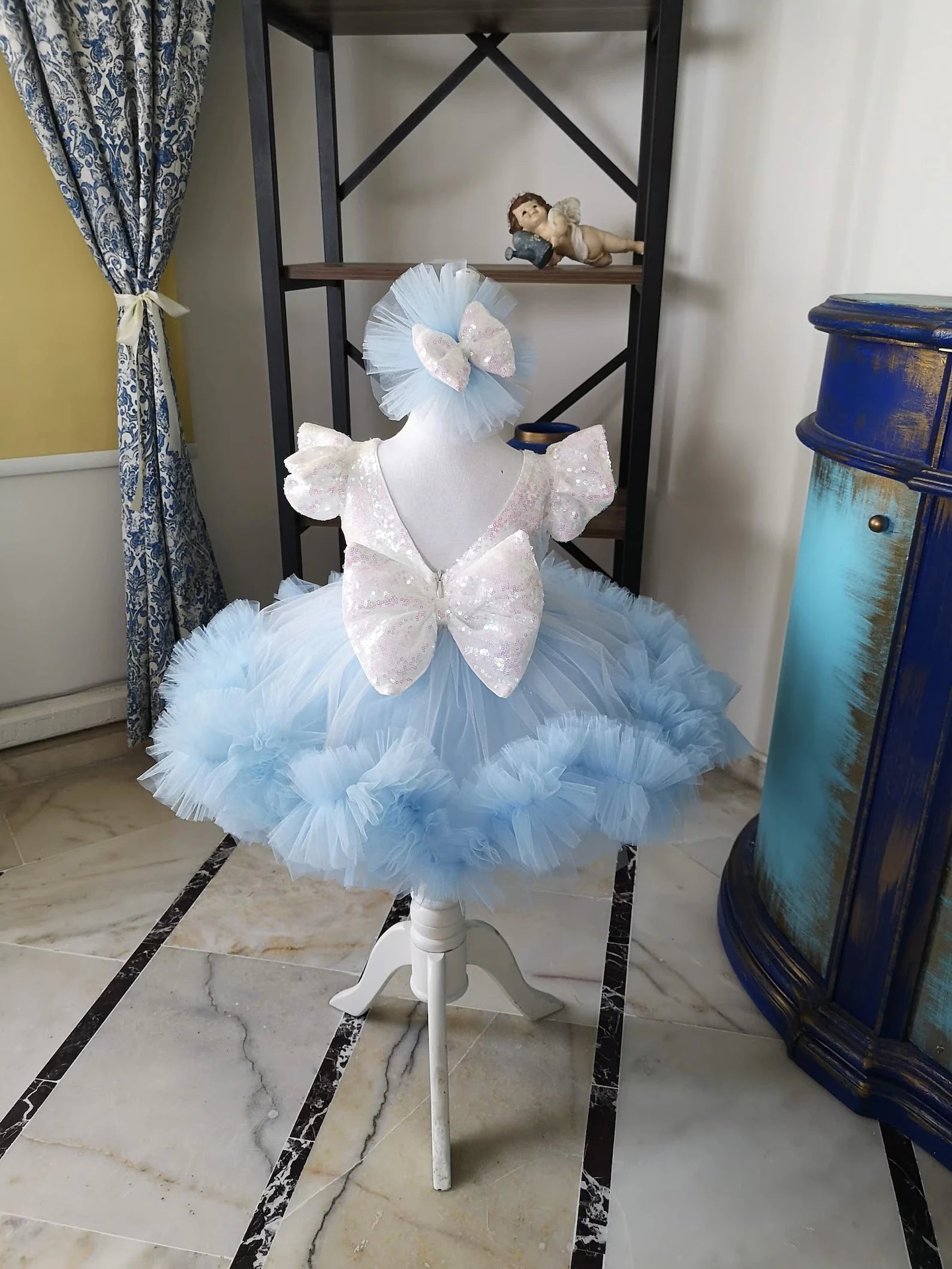 Bebe Mavisi Kız Çocuk Abiye - Bebek Doğum Günü Elbisesi - ipeqakids – kız çocuk elbisesi