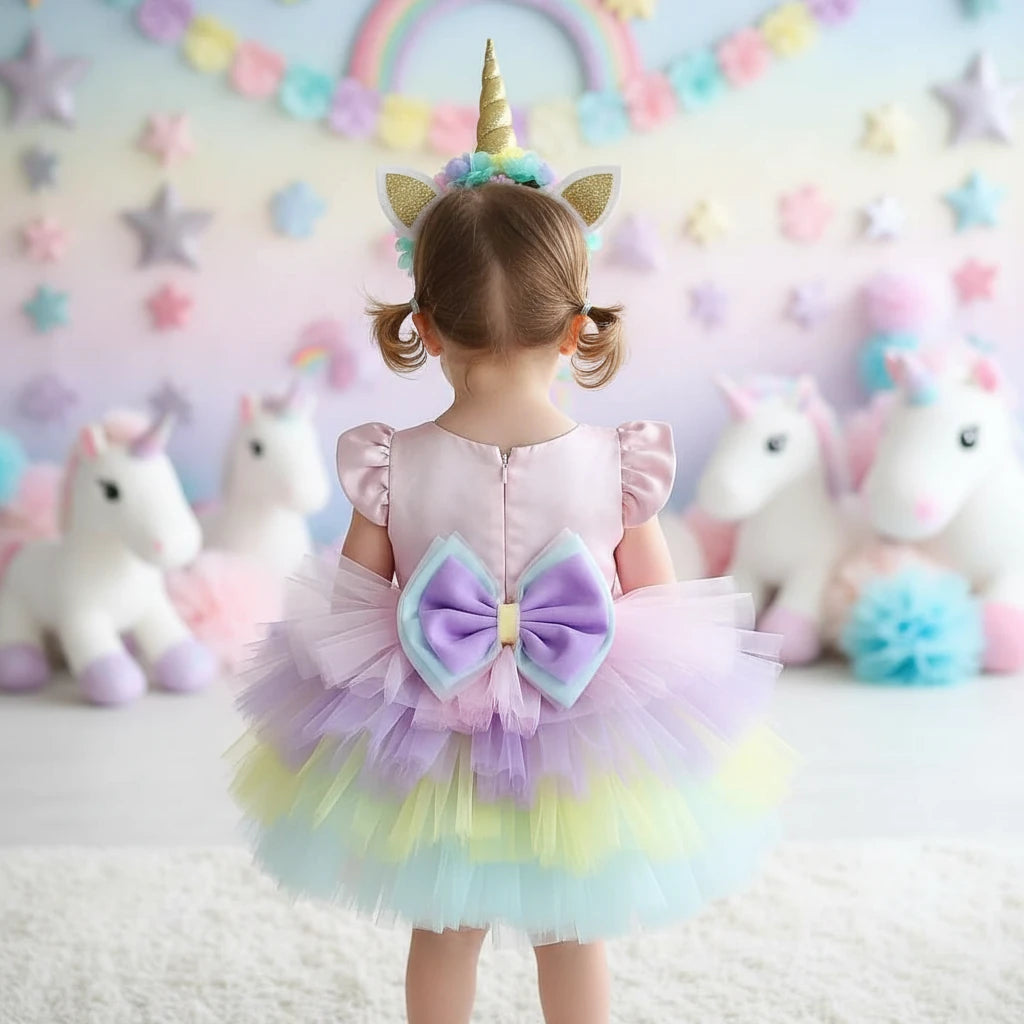 Kısa Unicorn Elbise - Kız Çocuk Abiye - Bebek Doğum Günü Elbisesi - ipeqakids – kız çocuk elbisesi