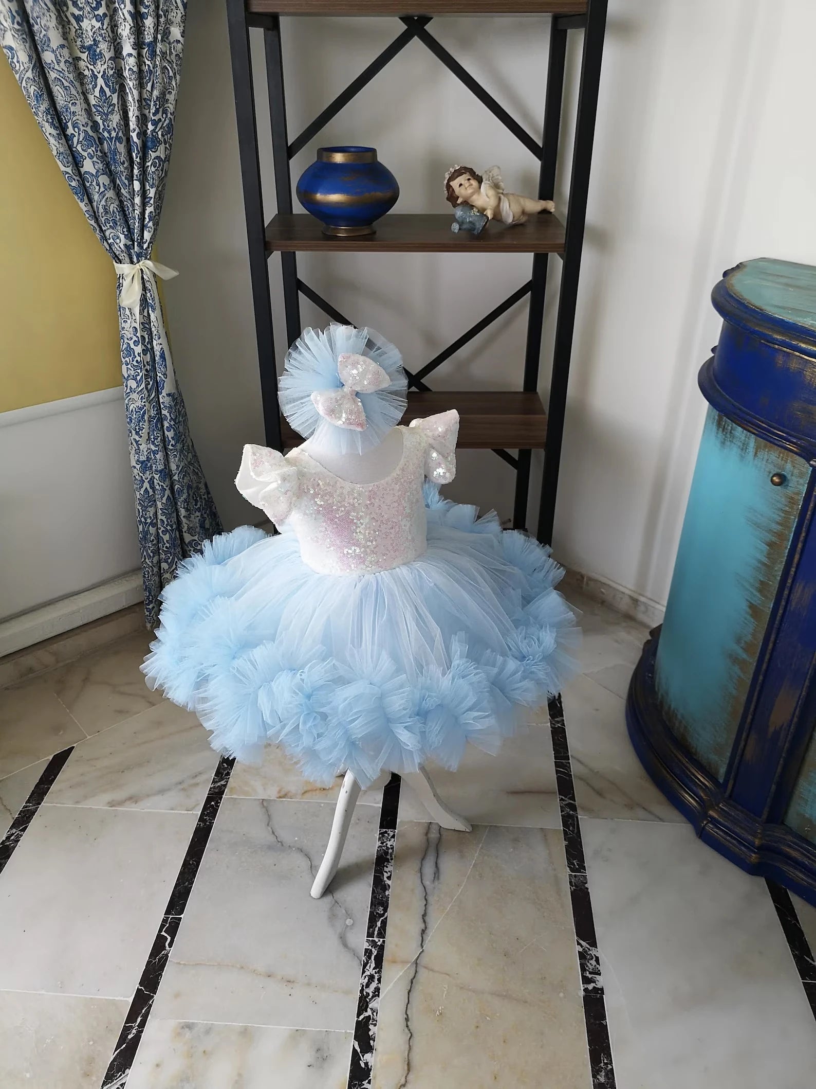 Bebe Mavisi Kız Çocuk Abiye - Bebek Doğum Günü Elbisesi - ipeqakids – kız çocuk elbisesi