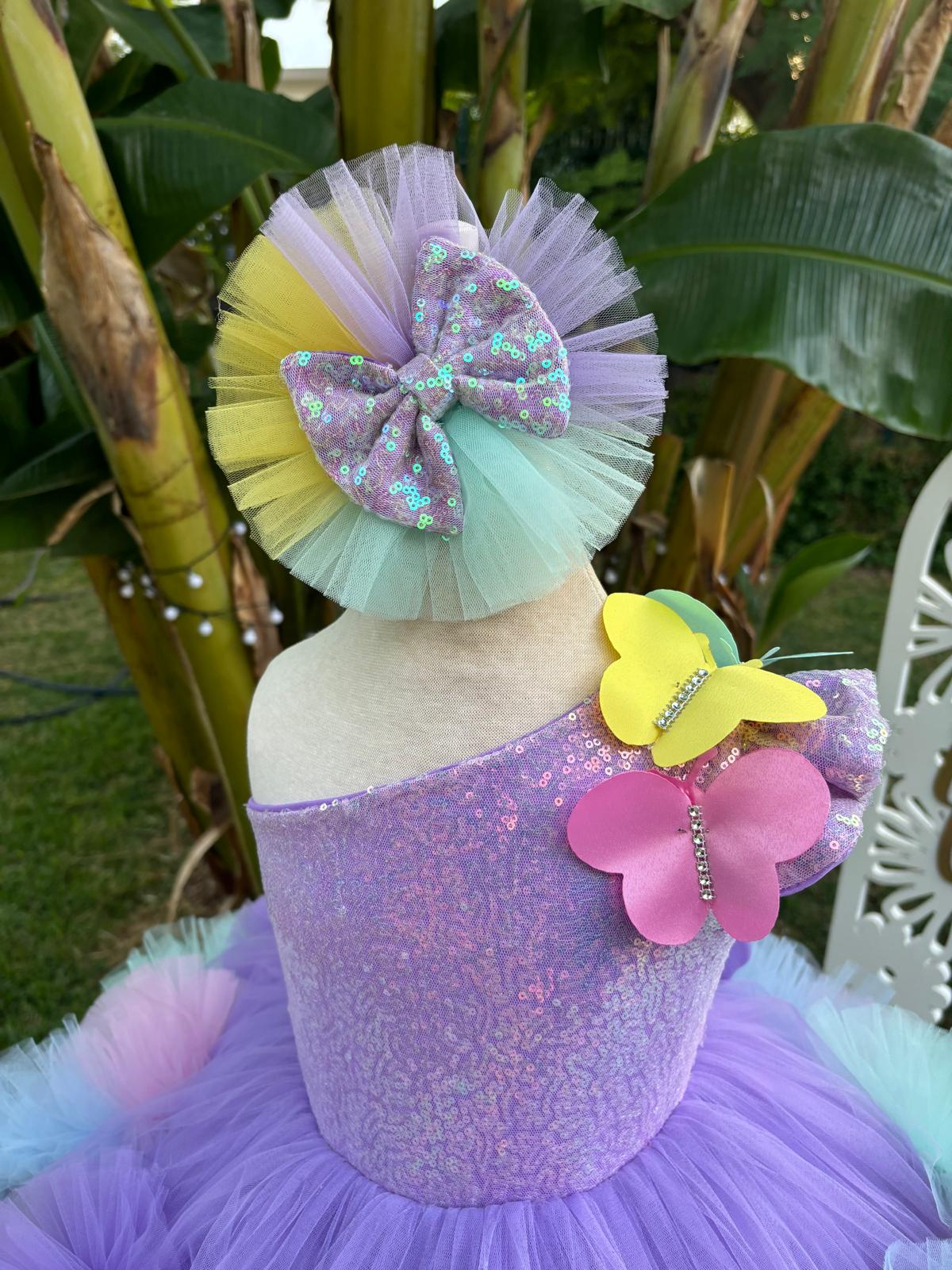 Çok Renkli Kelebekli Extra Kabarık Kız Çocuk Abiye - Bebek Doğum Günü Elbisesi - ipeqakids – kız çocuk elbisesi