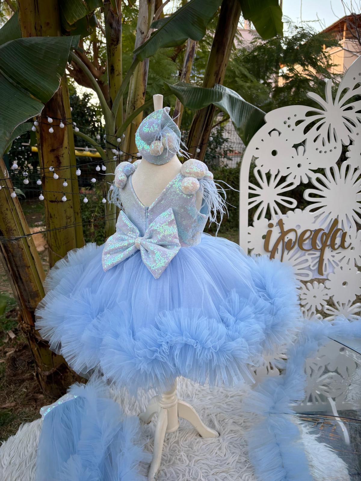 Bebe Mavi Ponponlu Kız Çocuk Abiye - Bebek Parti Kostümü - ipeqakids – kız çocuk elbisesi