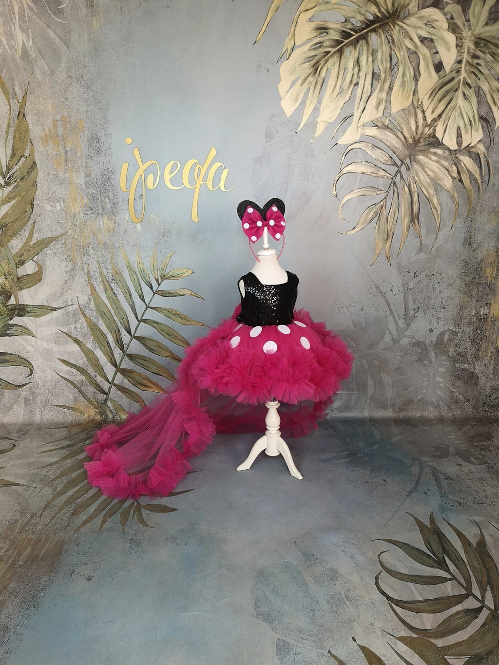 Kız Çocuk Fuşya Mickey Mouse Kostümü Taç DAHİL - Çocuk Abiye Elbise -ipeqakids – kız çocuk elbisesi