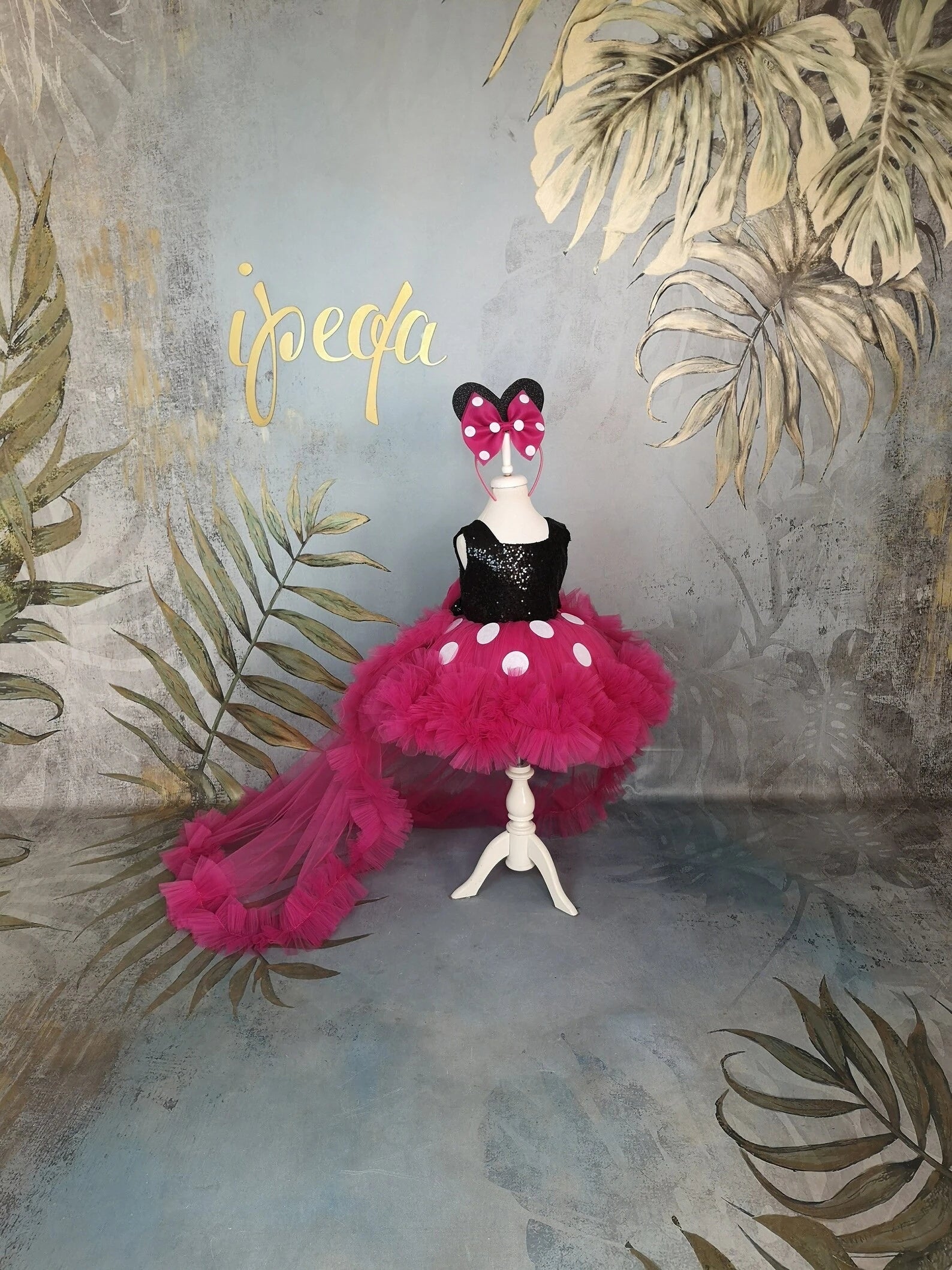 Kız Çocuk Fuşya Mickey Mouse Kostümü Taç DAHİL - Çocuk Abiye Elbise -ipeqakids – kız çocuk elbisesi