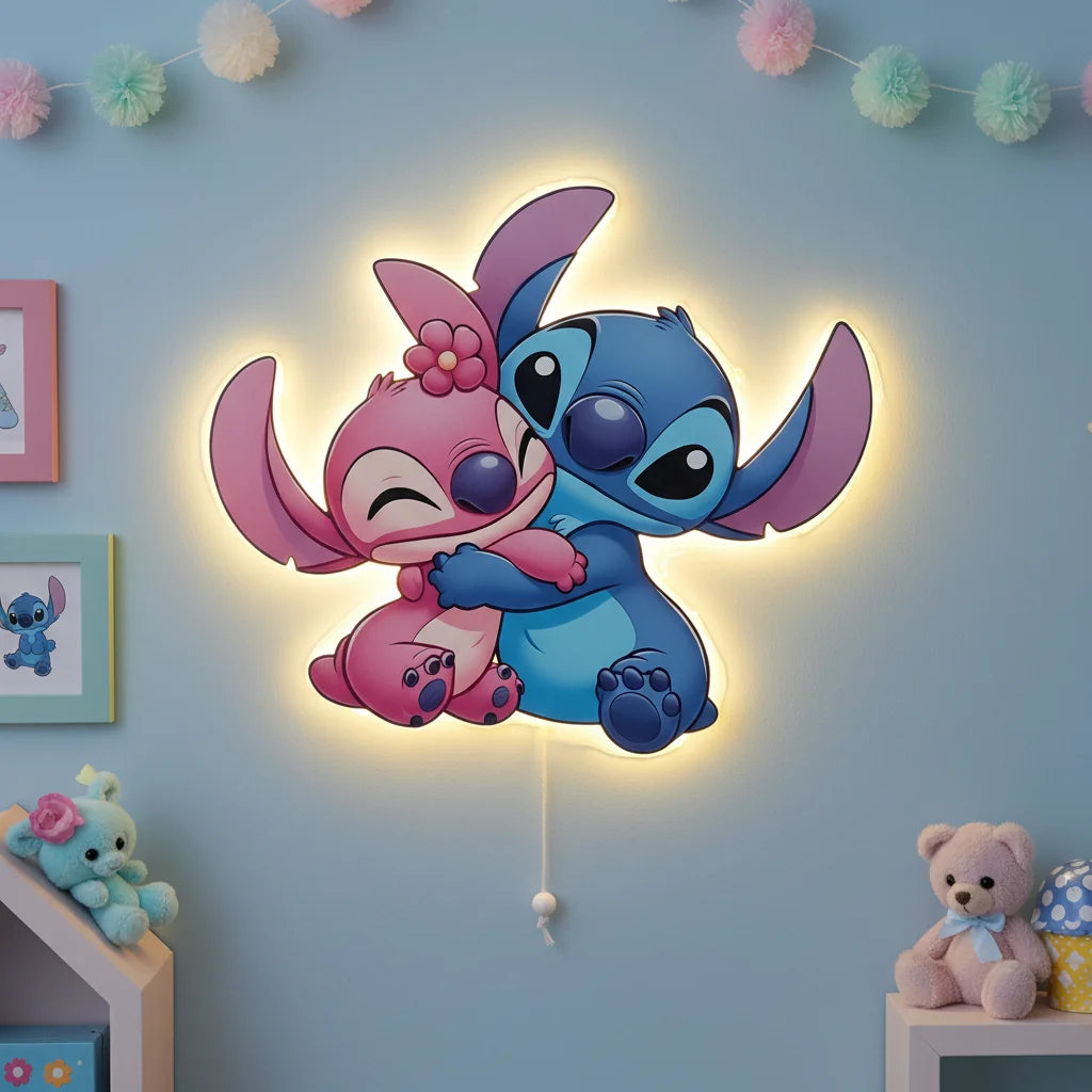 Lilo ve Stitch Pilli Led Işıklı Bebek Odası Ahşap Duvar Dekoru - Gece Lambası – kız çocuk elbisesi
