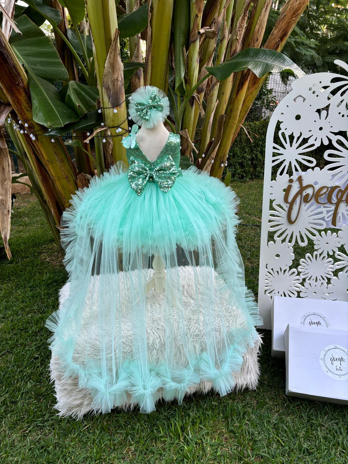 Mint Yeşili Kelebekli Kız Çocuk Abiye - Bebek Doğum Günü Elbisesi - ipeqakids – kız çocuk elbisesi