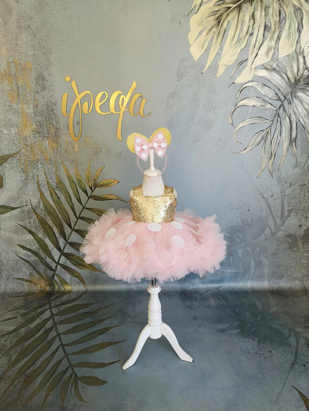 Kız Çocuk Purda Altın Minnie Mouse Kostümü TAÇ DAHİL - Çocuk Abiye Elbise -ipeqakids   – kız çocuk elbisesi