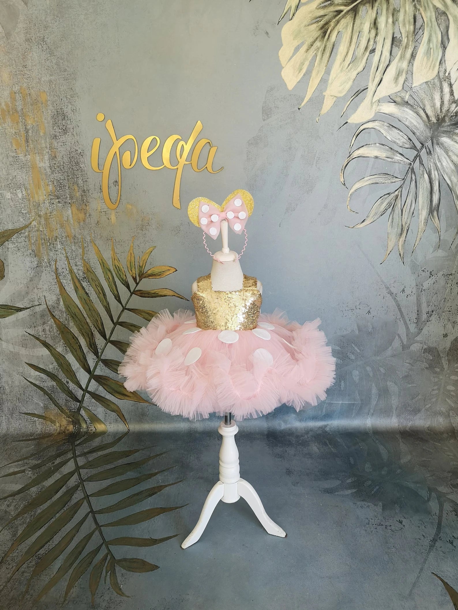 Kız Çocuk Purda Altın Minnie Mouse Kostümü TAÇ DAHİL - Çocuk Abiye Elbise -ipeqakids   – kız çocuk elbisesi