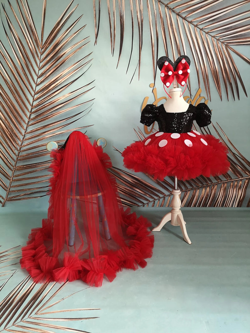 Kız Çocuk Mickey Mouse Kostümü TAÇ DAHİL- Çocuk Abiye Elbise -ipeqakids – kız çocuk elbisesi