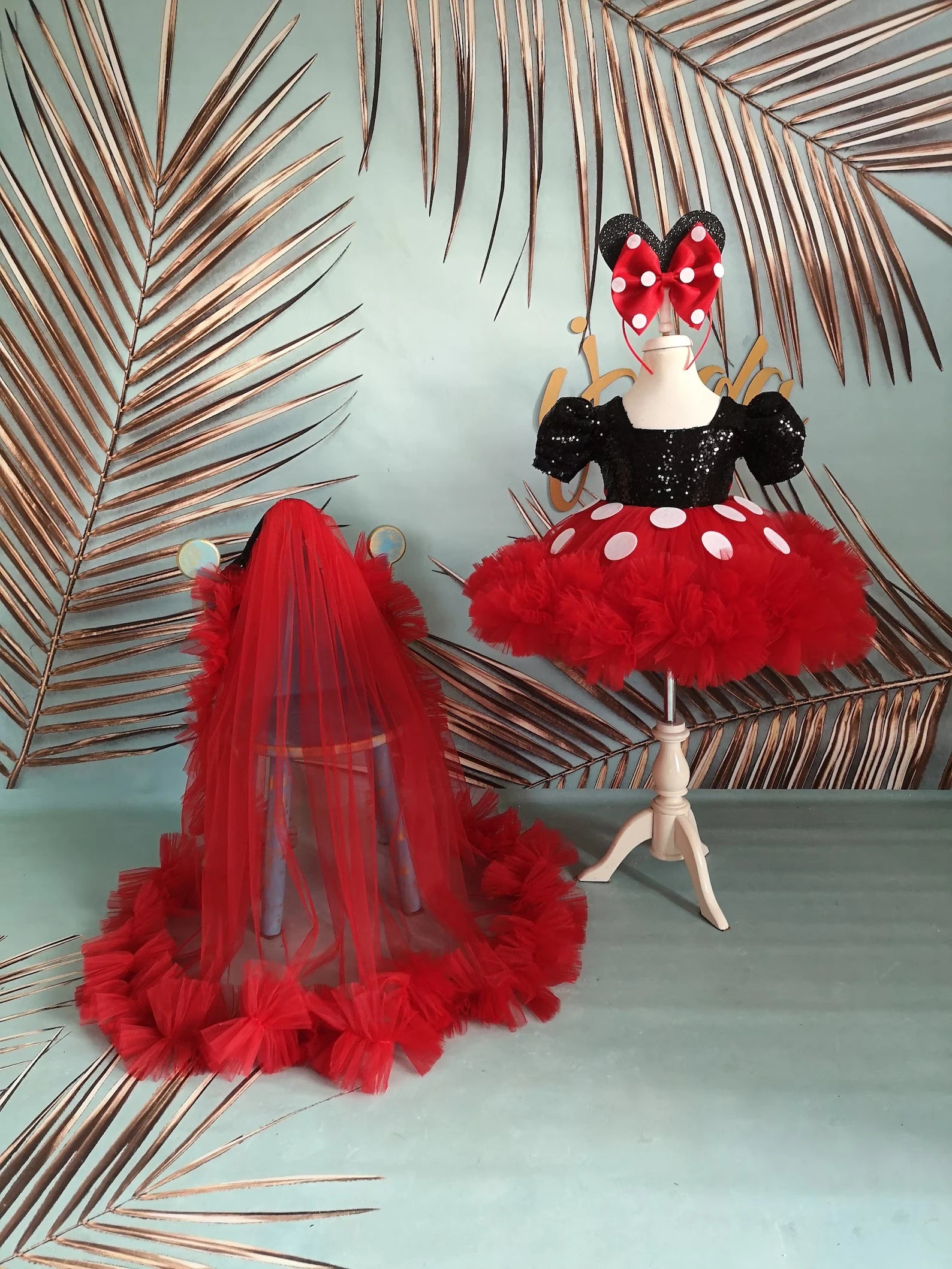 Kız Çocuk Mickey Mouse Kostümü TAÇ DAHİL- Çocuk Abiye Elbise -ipeqakids – kız çocuk elbisesi