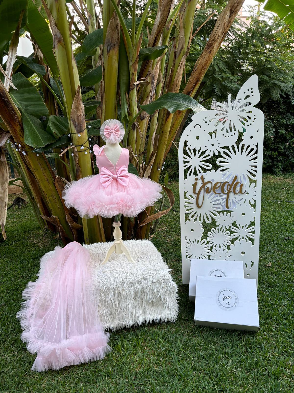 Pudra Pembe Kelebekli Kız Çocuk Abiye - Bebek Doğum Günü Elbisesi - ipeqakids – kız çocuk elbisesi