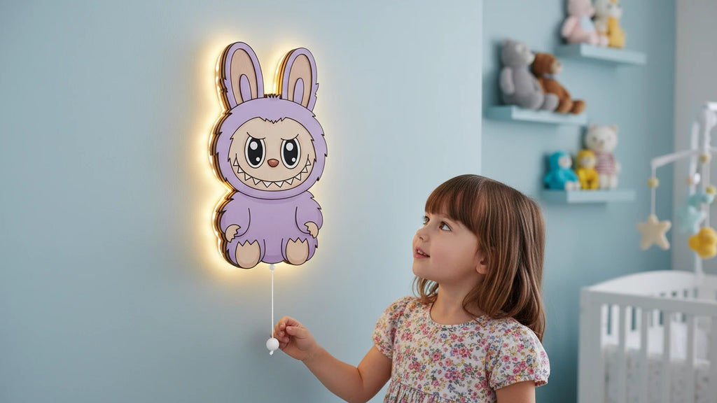Labubu Pilli Led Işıklı 1 Adet Bebek Odası Ahşap Duvar Dekoru - Gece Lambası – kız çocuk elbisesi
