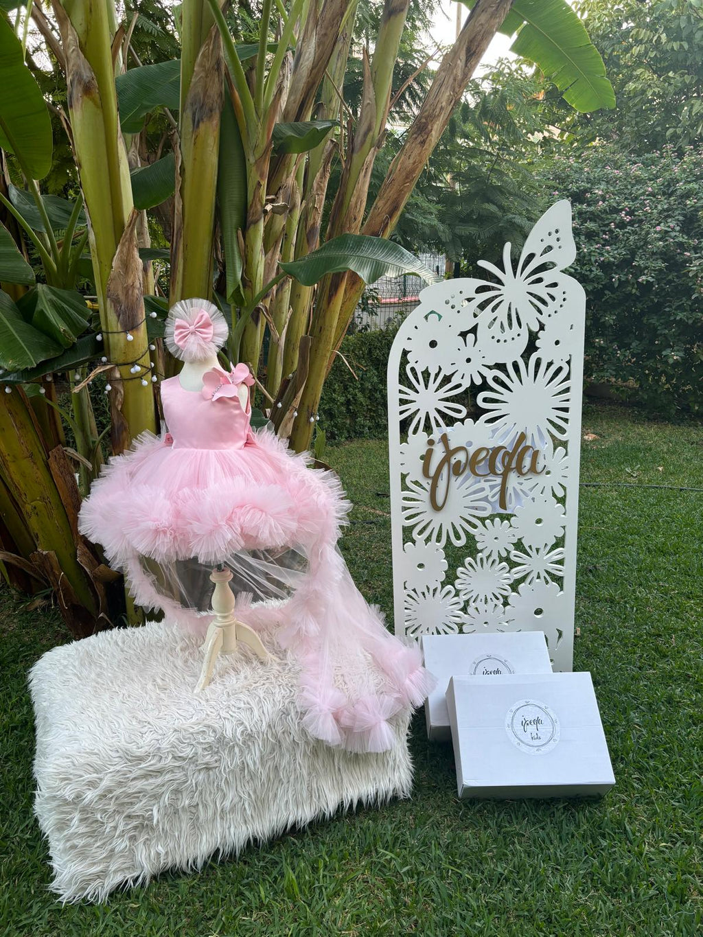 Pudra Pembe Kelebekli Kız Çocuk Abiye - Bebek Doğum Günü Elbisesi - ipeqakids – kız çocuk elbisesi