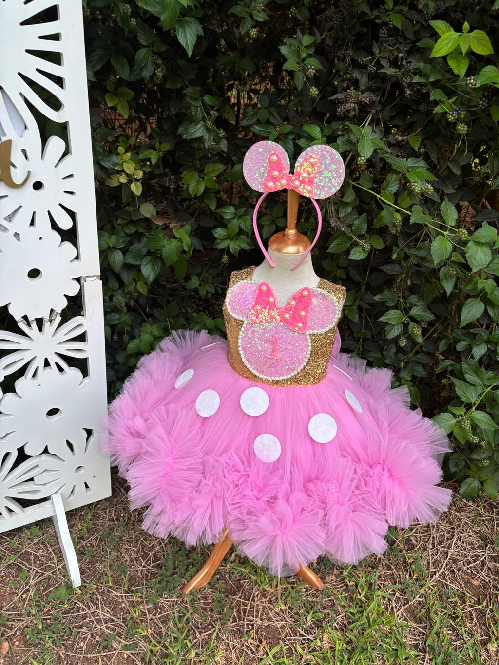 Kız Çocuk Pembe Altın Minnie Mouse Kostümü TAÇ DAHİL - Çocuk Abiye Elbise -ipeqakids   – kız çocuk elbisesi