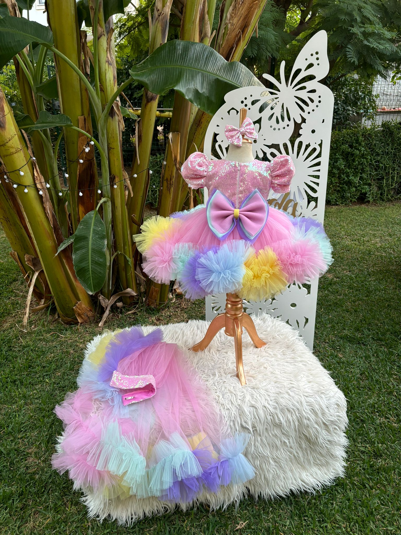 Pembe Payetli Unicorn Temalı Kız Çocuk Abiye - Bebek Doğum Günü Elbisesi - ipeqakids – kız çocuk elbisesi