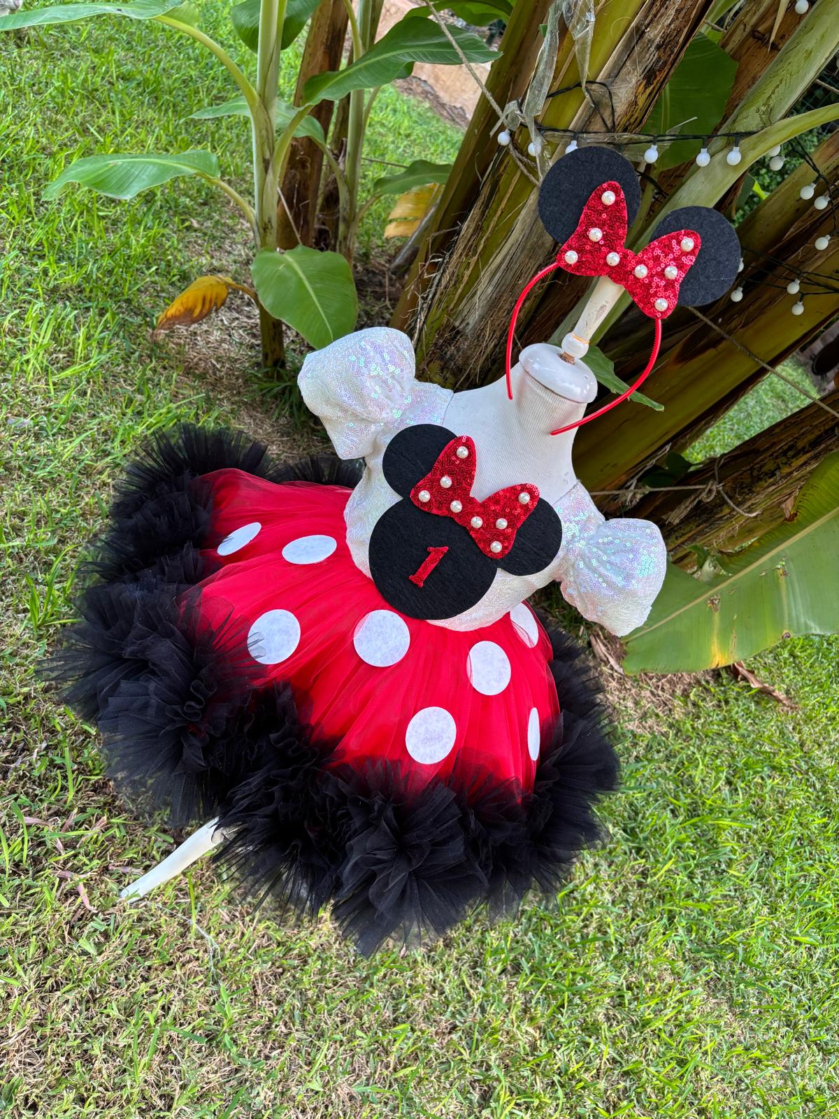 Kız Çocuk Minnie Mickey Mouse Kostümü TAÇ DAHİL- Çocuk Abiye Elbise -ipeqakids – kız çocuk elbisesi