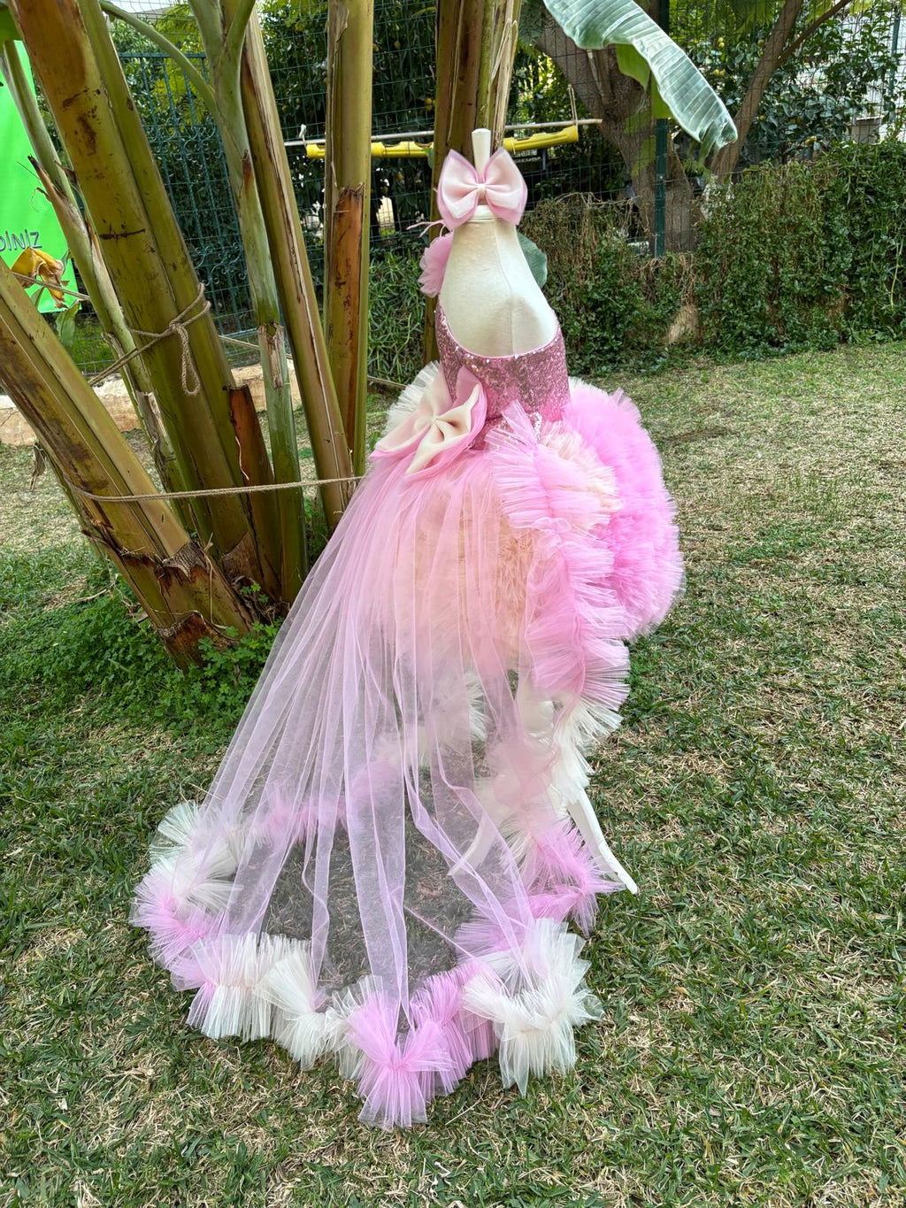 Pembe Bej Tütülü Kız Çocuk Abiye - Bebek Parti Kostümü - ipeqakids – kız çocuk elbisesi