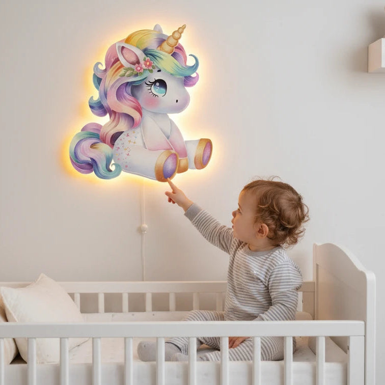 Unicorn Pilli Led Işıklı Bebek Odası Ahşap Duvar Dekoru - Gece Lambası – kız çocuk elbisesi