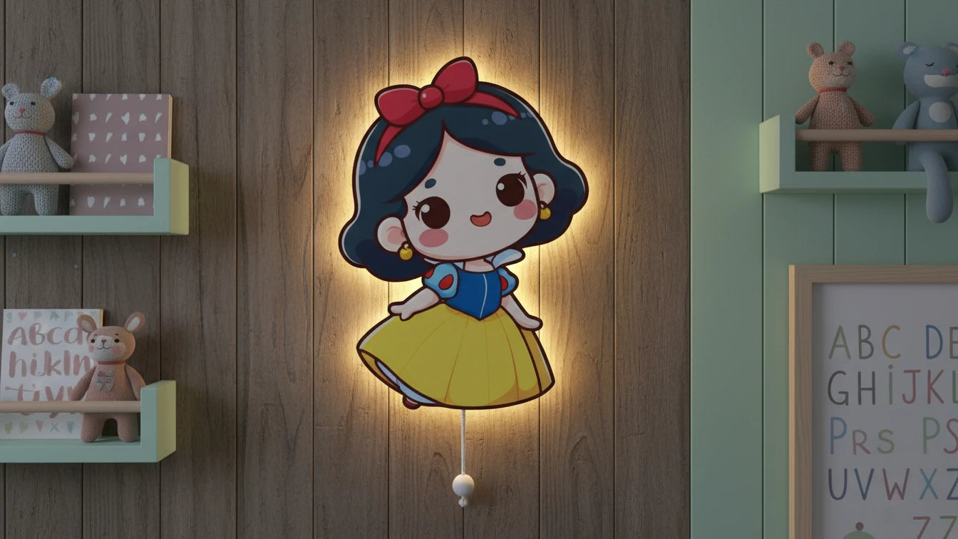 Pamuk Prenses Pilli Led Işıklı Bebek Odası Ahşap Duvar Dekoru - Gece Lambası – kız çocuk elbisesi