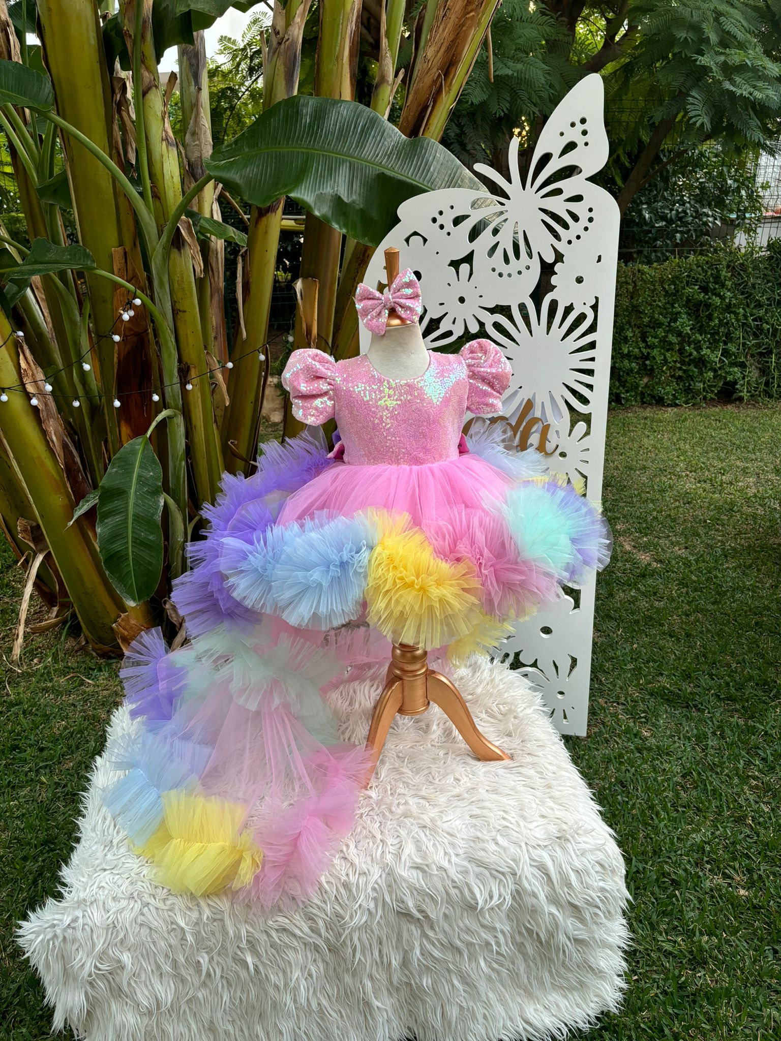 Pembe Payetli Unicorn Temalı Kız Çocuk Abiye - Bebek Doğum Günü Elbisesi - ipeqakids – kız çocuk elbisesi