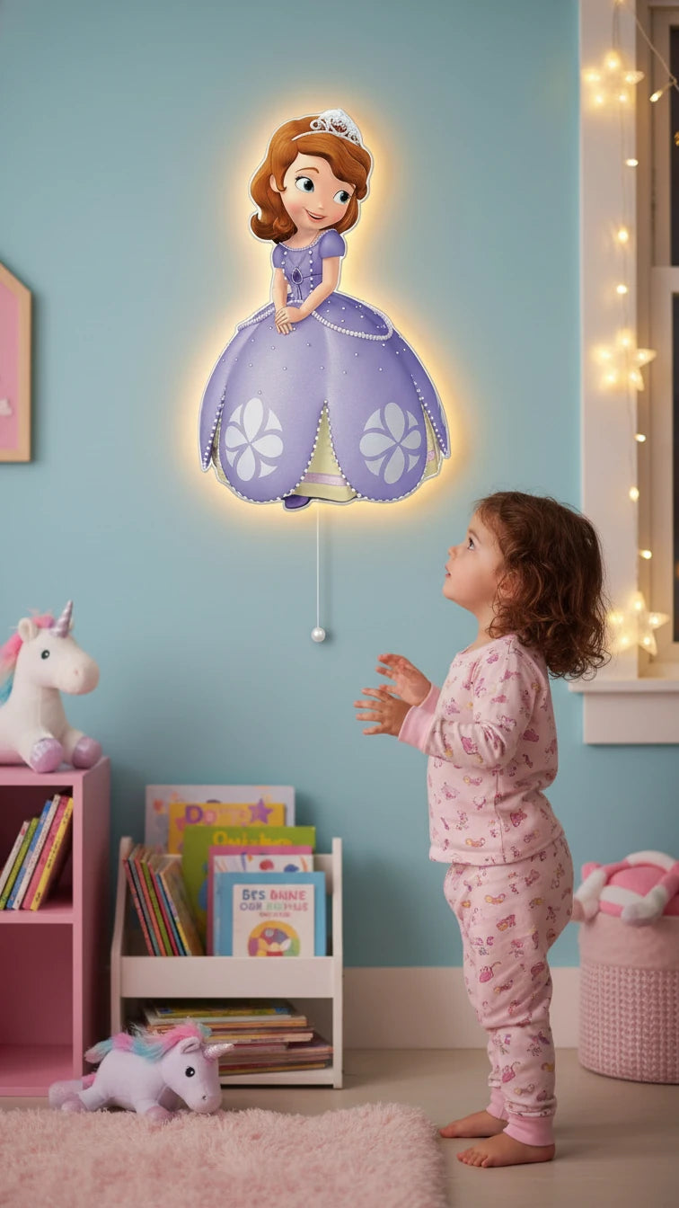 Prenses Sofia Pilli Led Işıklı Bebek Odası Ahşap Duvar Dekoru - Gece Lambası – kız çocuk elbisesi