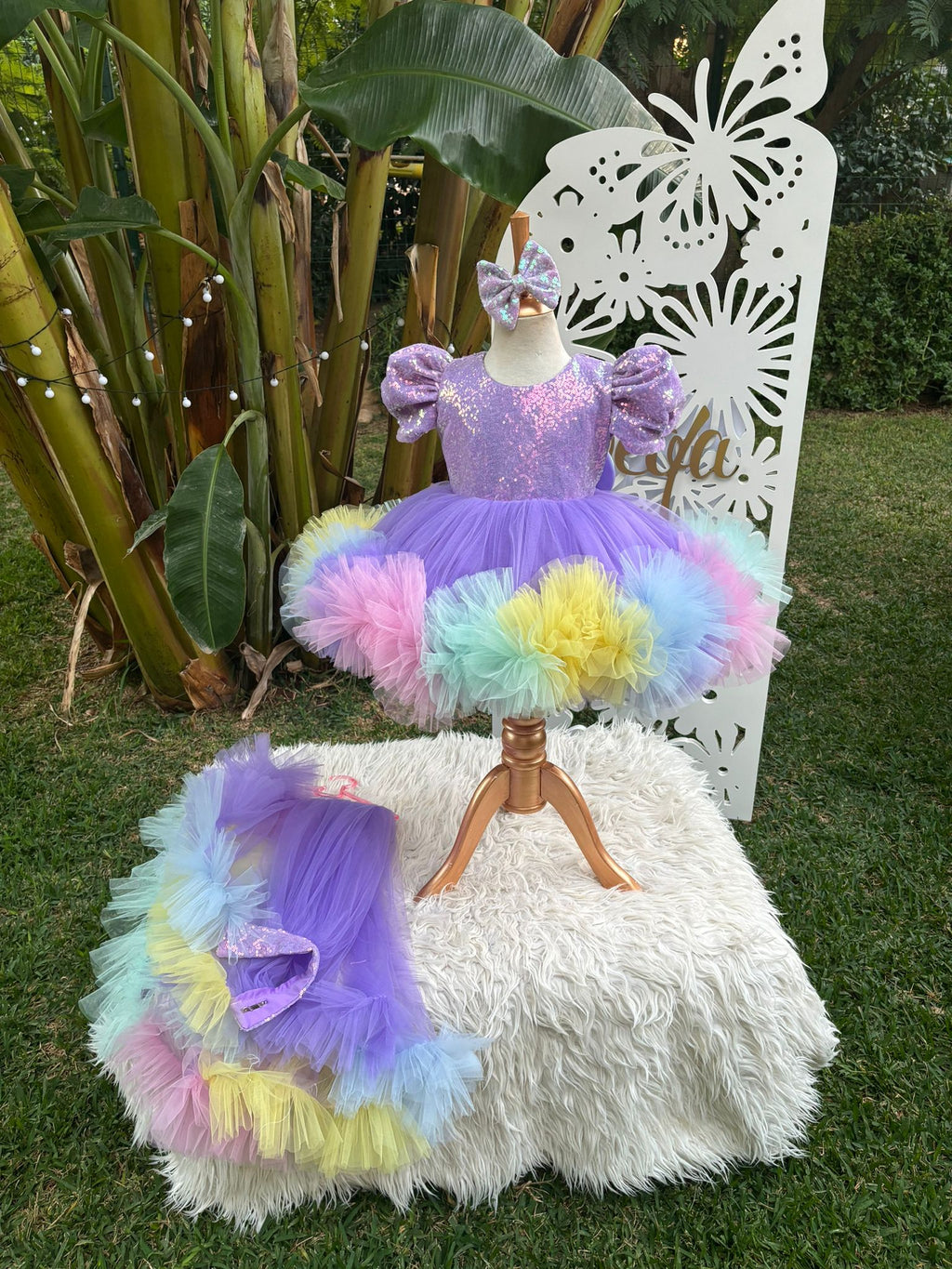 Lila Payetli Unicorn Temalı Kız Çocuk Abiye - Bebek Doğum Günü Elbisesi - ipeqakids – kız çocuk elbisesi