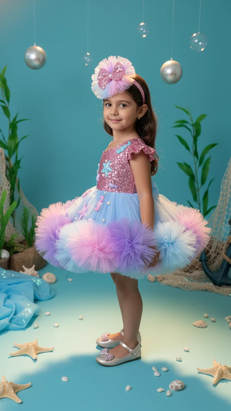 Deniz kızı Temalı Doğumgünü Parti Elbisesi - Bebek Parti Kostümü - ipeqakids – kız çocuk elbisesi