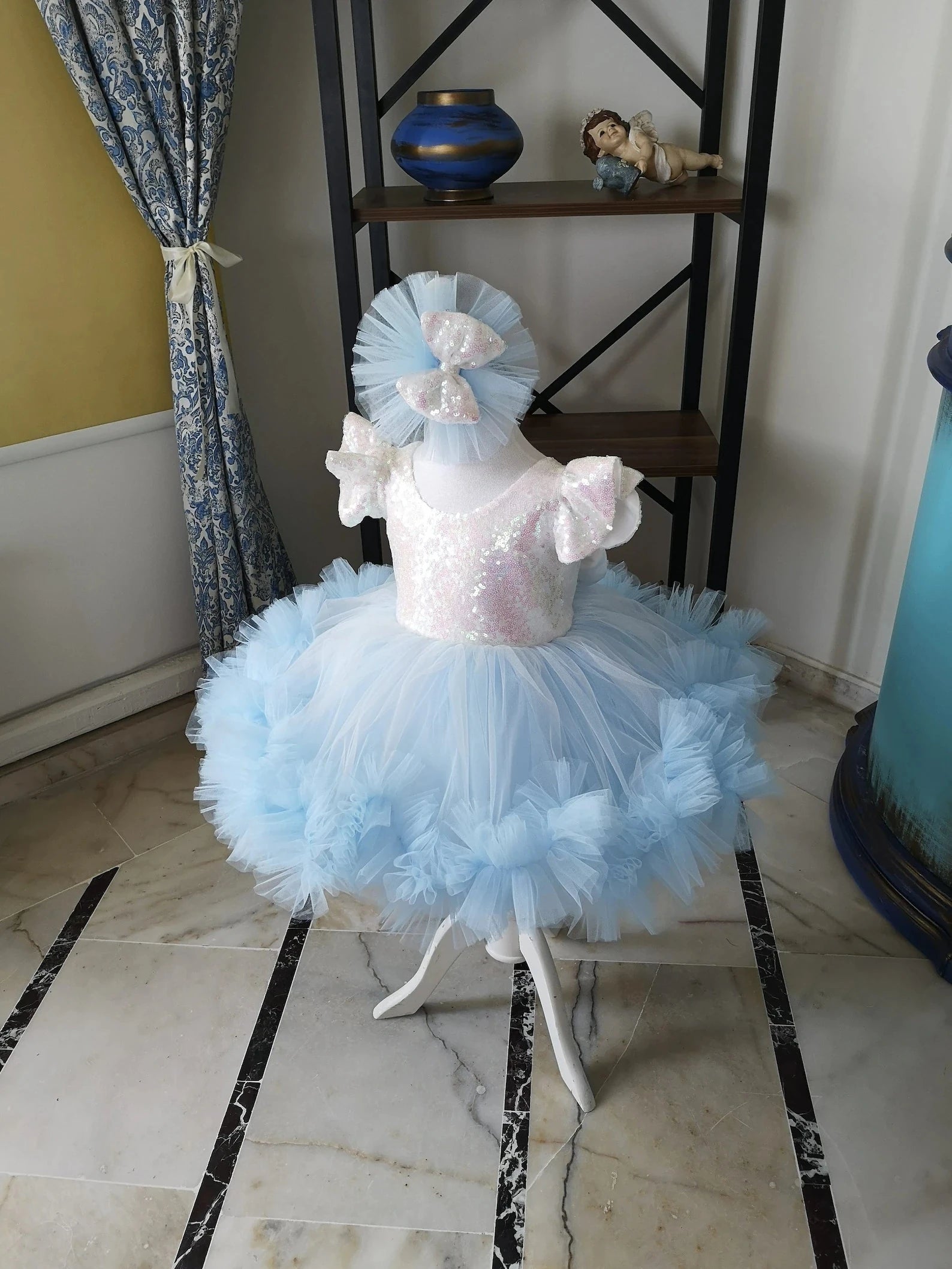 Bebe Mavisi Kız Çocuk Abiye - Bebek Doğum Günü Elbisesi - ipeqakids – kız çocuk elbisesi