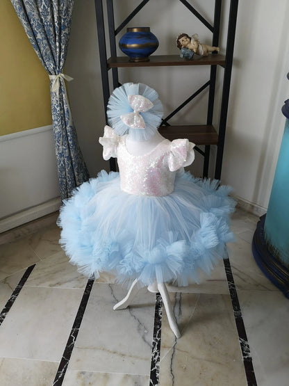 Bebe Mavisi Kız Çocuk Abiye - Bebek Doğum Günü Elbisesi - ipeqakids – kız çocuk elbisesi