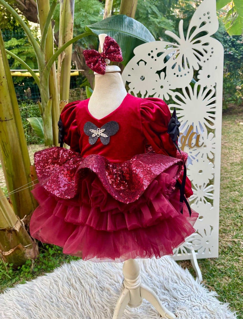 Bordo Kadife Kız Çocuk Abiye - Bebek Doğum Günü Elbisesi - ipeqakids – kız çocuk elbisesi