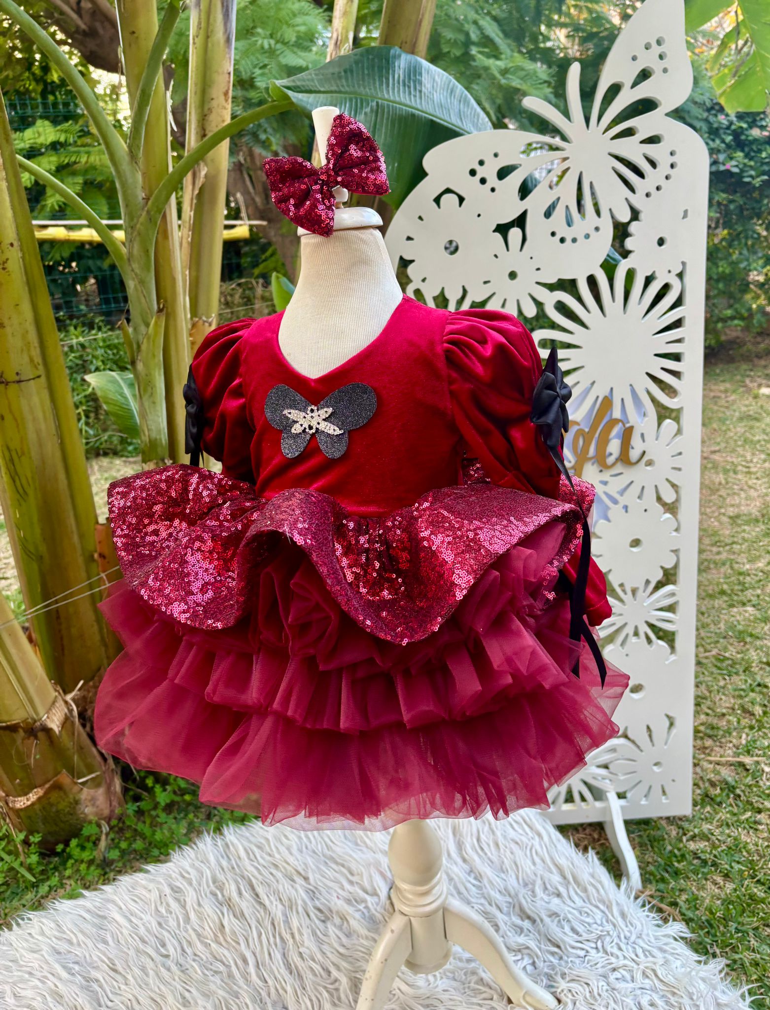 Bordo Kadife Kız Çocuk Abiye - Bebek Doğum Günü Elbisesi - ipeqakids – kız çocuk elbisesi