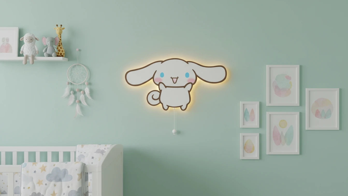 Cinnamoroll Pilli Led Işıklı Bebek Odası Ahşap Duvar Dekoru - Gece Lambası – kız çocuk elbisesi