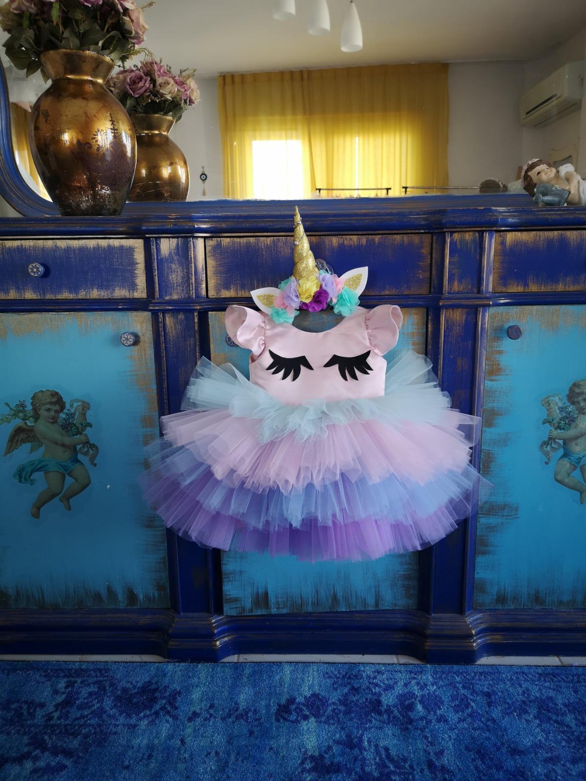 Kısa Unicorn Elbise - Kız Çocuk Abiye - Bebek Doğum Günü Elbisesi - ipeqakids – kız çocuk elbisesi