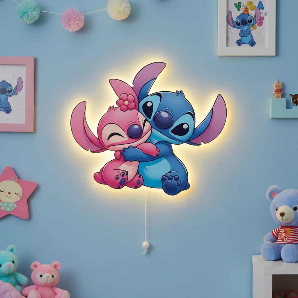 Lilo ve Stitch Pilli Led Işıklı Bebek Odası Ahşap Duvar Dekoru - Gece Lambası – kız çocuk elbisesi