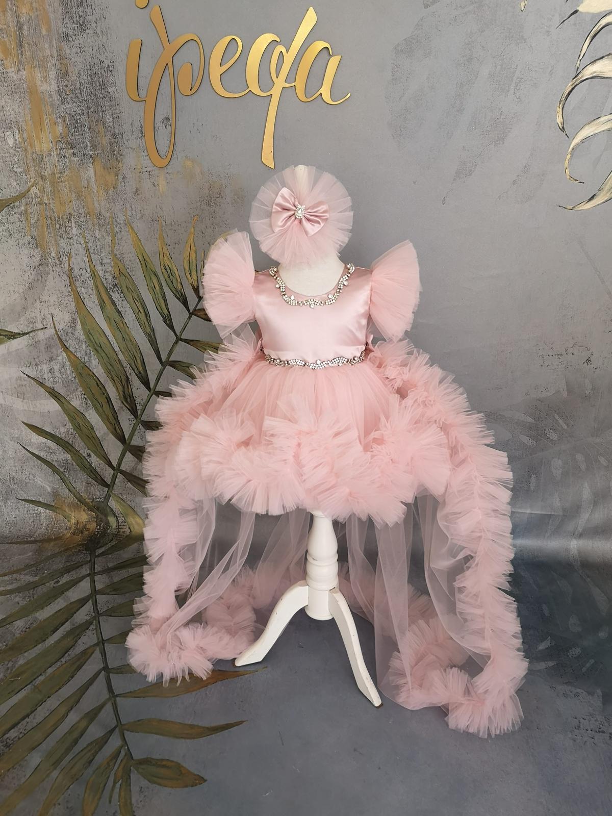 Pudra Kristalli Kız Çocuk Abiye Tül Kol - ipeqakids – kız çocuk elbisesi