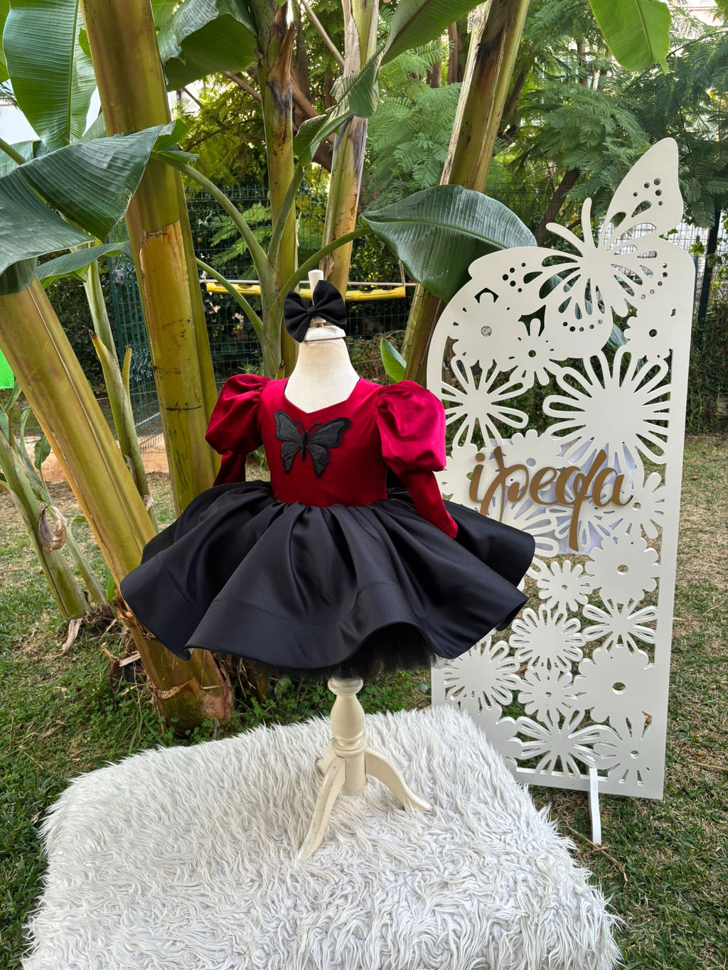 Bordo Kadife Kelebek Aplikli Kız Çocuk Abiye - Bebek Doğum Günü Elbisesi - ipeqakids – kız çocuk elbisesi