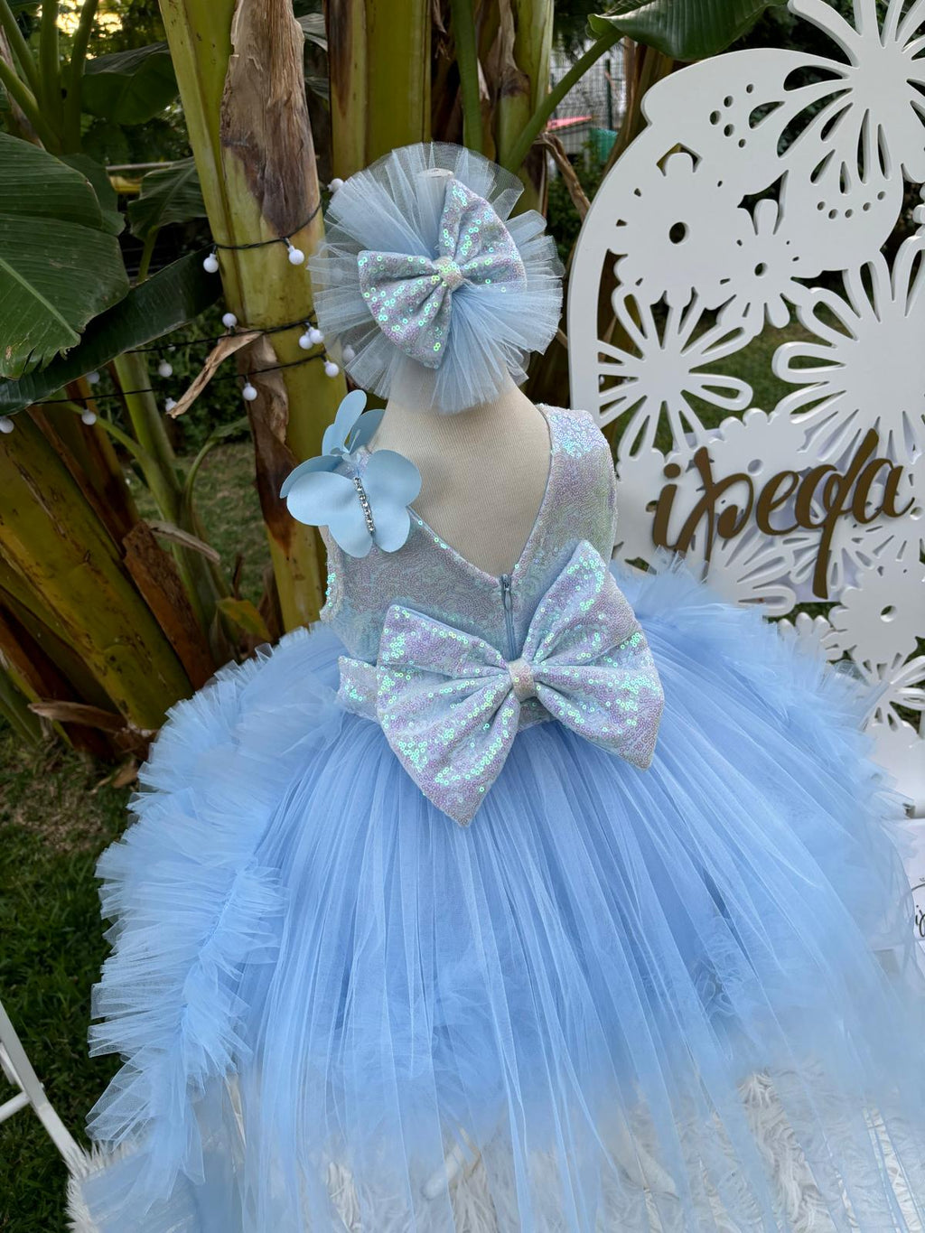 Bebe Mavi Kelebekli Kız Çocuk Abiye - Bebek Doğum Günü Elbisesi - ipeqakids – kız çocuk elbisesi