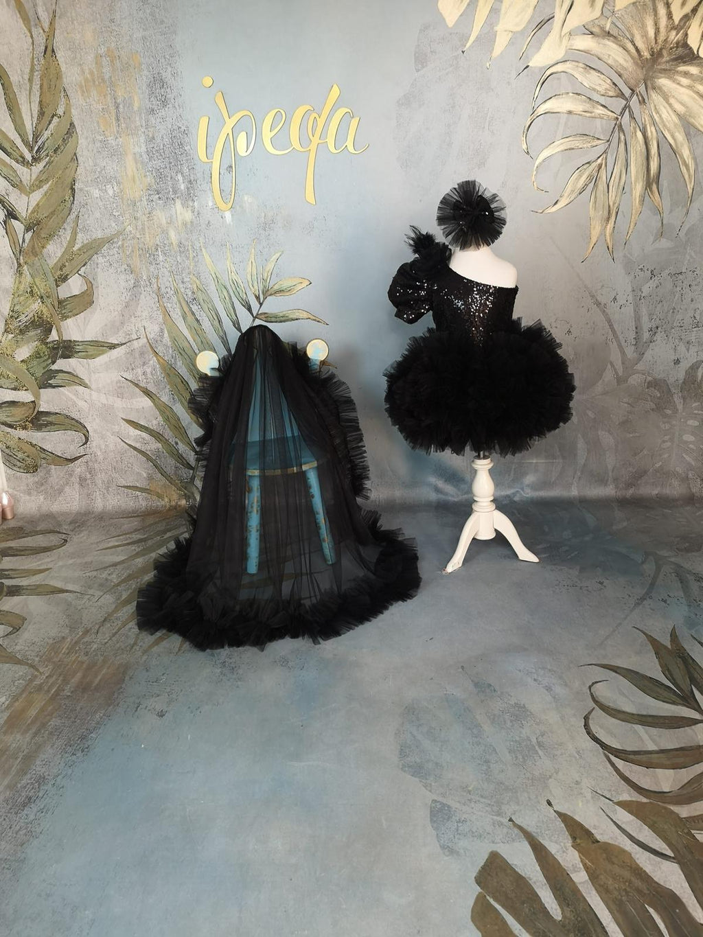 Siyah Payetli Tütülü Kız Çocuk Abiye - Bebek Doğum Günü Elbisesi - ipeqakids – kız çocuk elbisesi