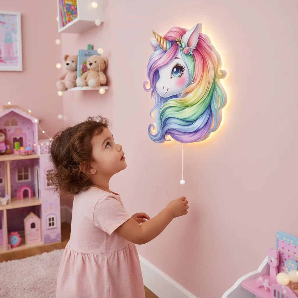 Unicorn Pilli Led Işıklı Bebek Odası Ahşap Duvar Dekoru - Gece Lambası – kız çocuk elbisesi
