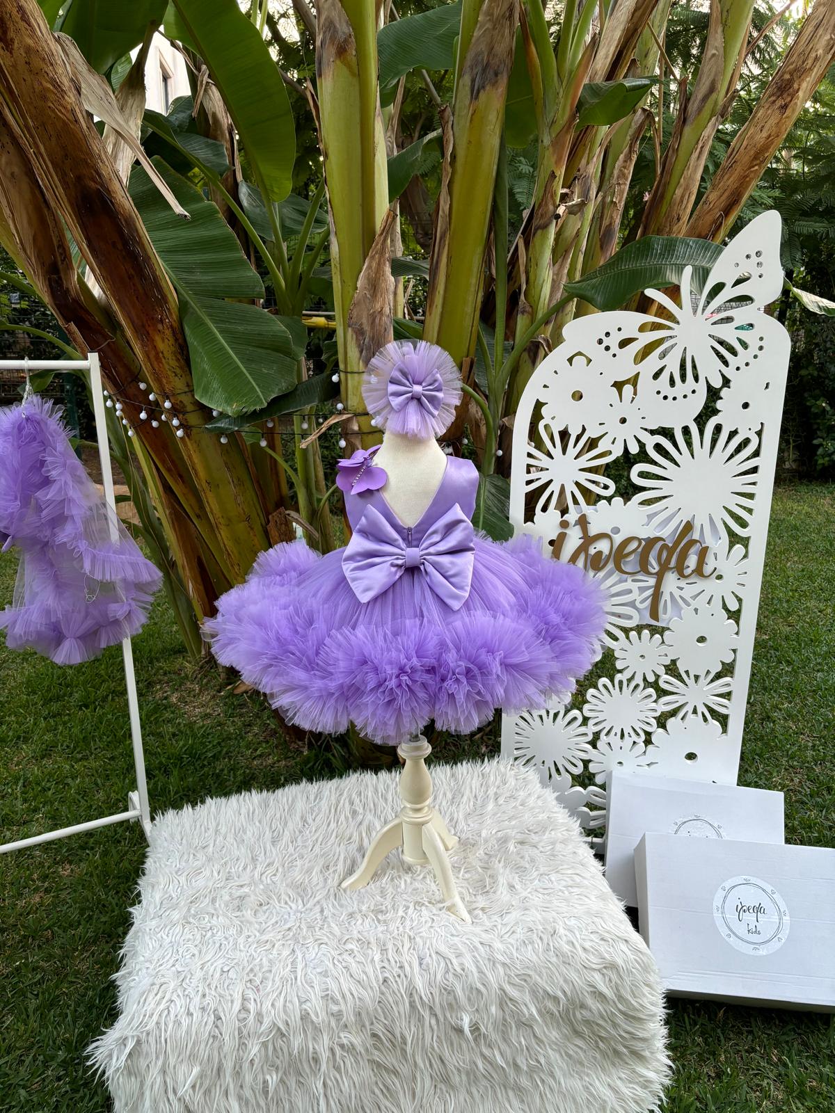 Lila Kelebekli Kız Çocuk Abiye - Bebek Doğum Günü Elbisesi - ipeqakids – kız çocuk elbisesi