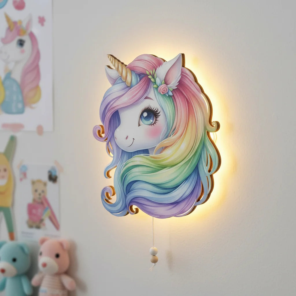 Unicorn Pilli Led Işıklı Bebek Odası Ahşap Duvar Dekoru - Gece Lambası – kız çocuk elbisesi