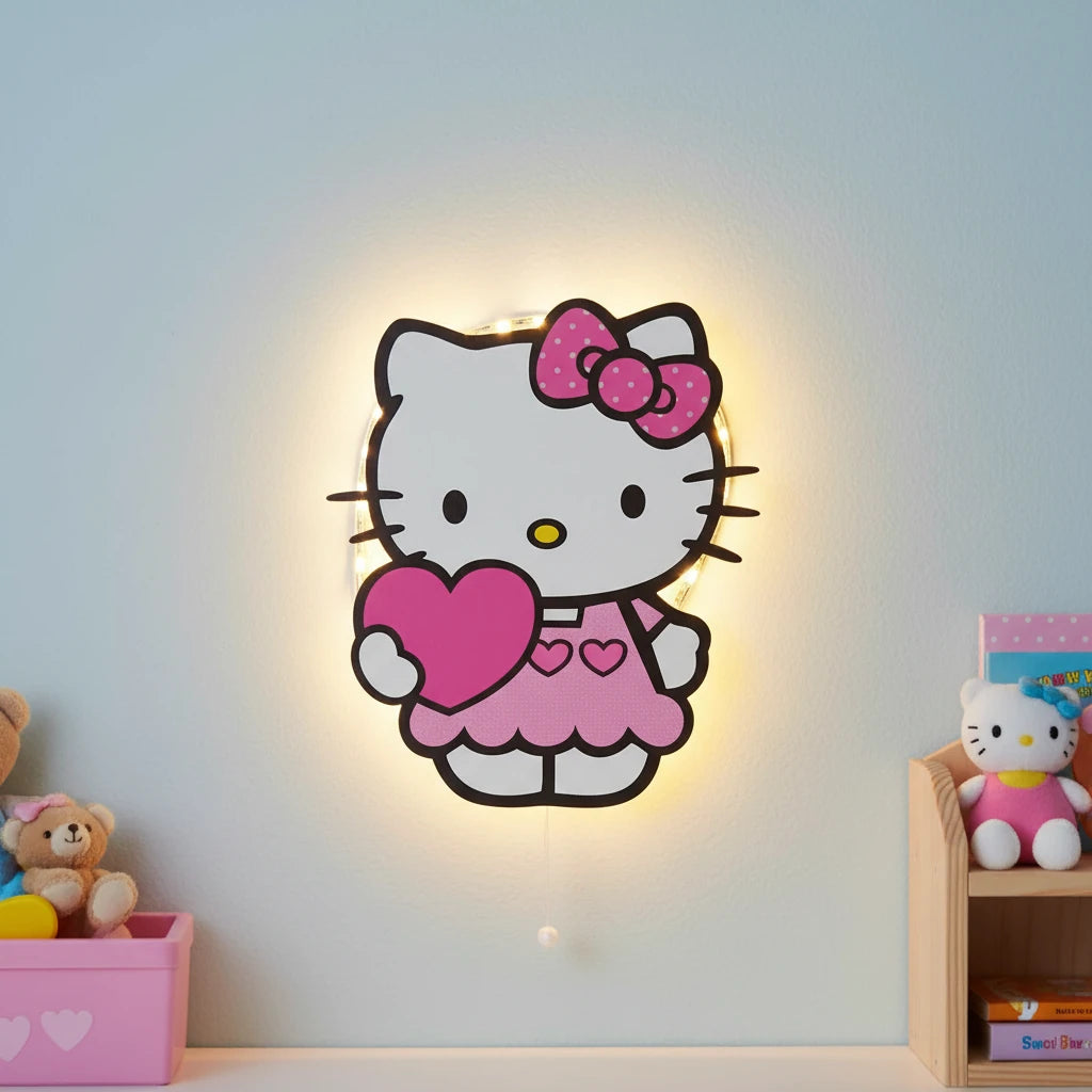 Hello Kitty Pilli Led Işıklı Bebek Odası Ahşap Duvar Dekoru - Gece Lambası – kız çocuk elbisesi