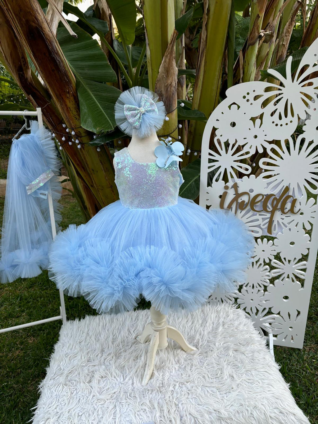 Bebe Mavi Kelebekli Kız Çocuk Abiye - Bebek Doğum Günü Elbisesi - ipeqakids – kız çocuk elbisesi