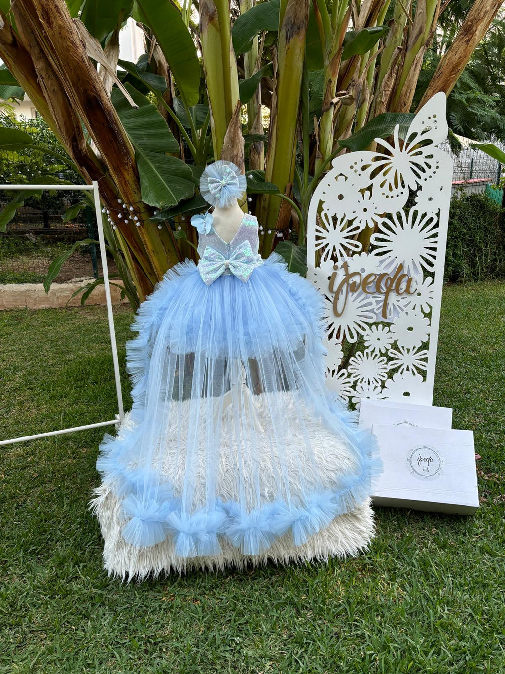 Bebe Mavi Kelebekli Kız Çocuk Abiye - Bebek Doğum Günü Elbisesi - ipeqakids – kız çocuk elbisesi