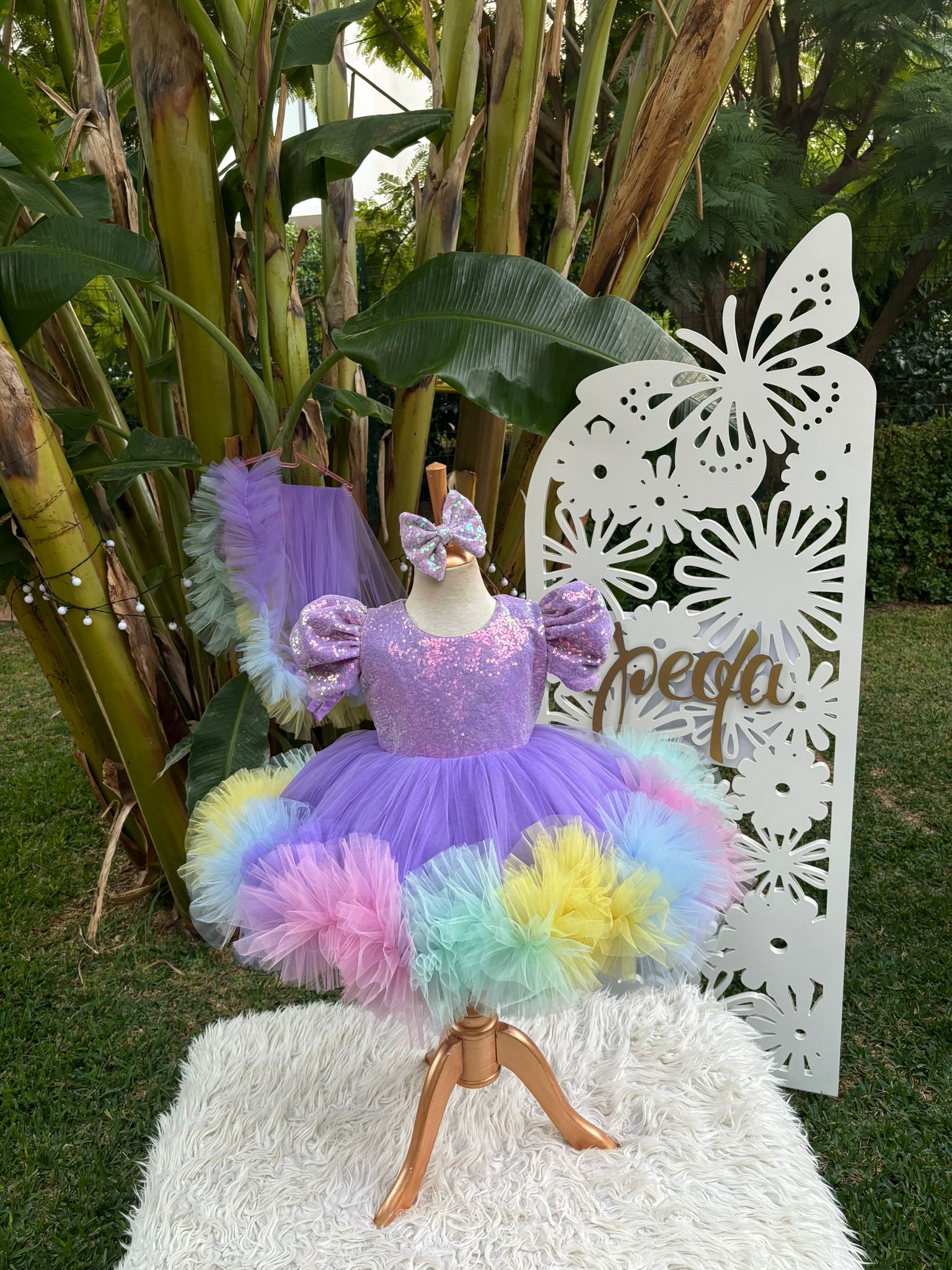 Lila Payetli Unicorn Temalı Kız Çocuk Abiye - Bebek Doğum Günü Elbisesi - ipeqakids – kız çocuk elbisesi