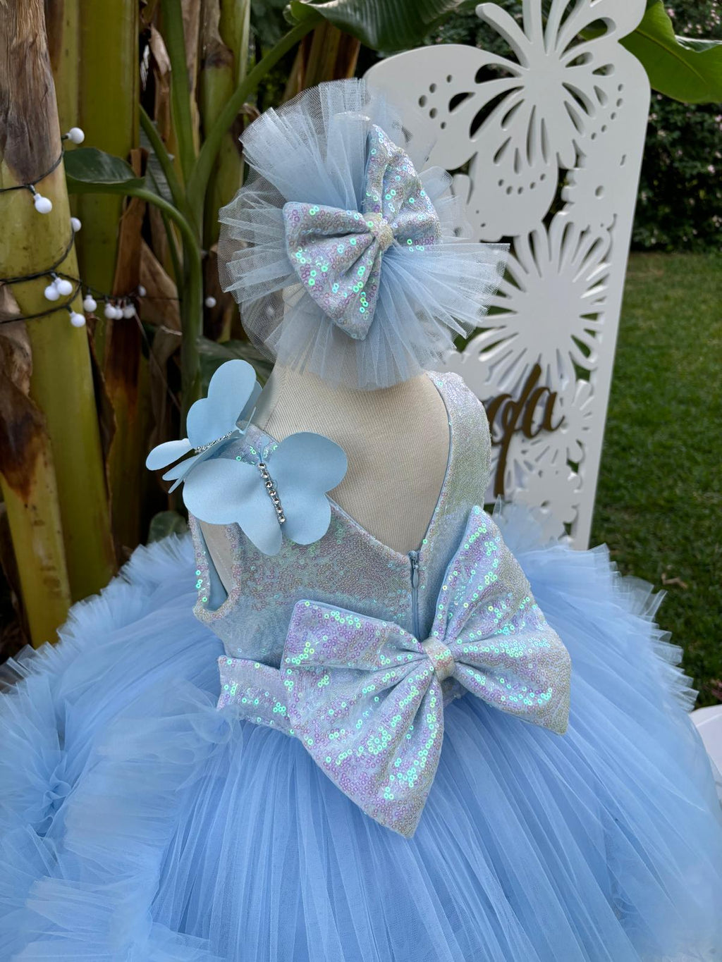 Bebe Mavi Kelebekli Kız Çocuk Abiye - Bebek Doğum Günü Elbisesi - ipeqakids – kız çocuk elbisesi