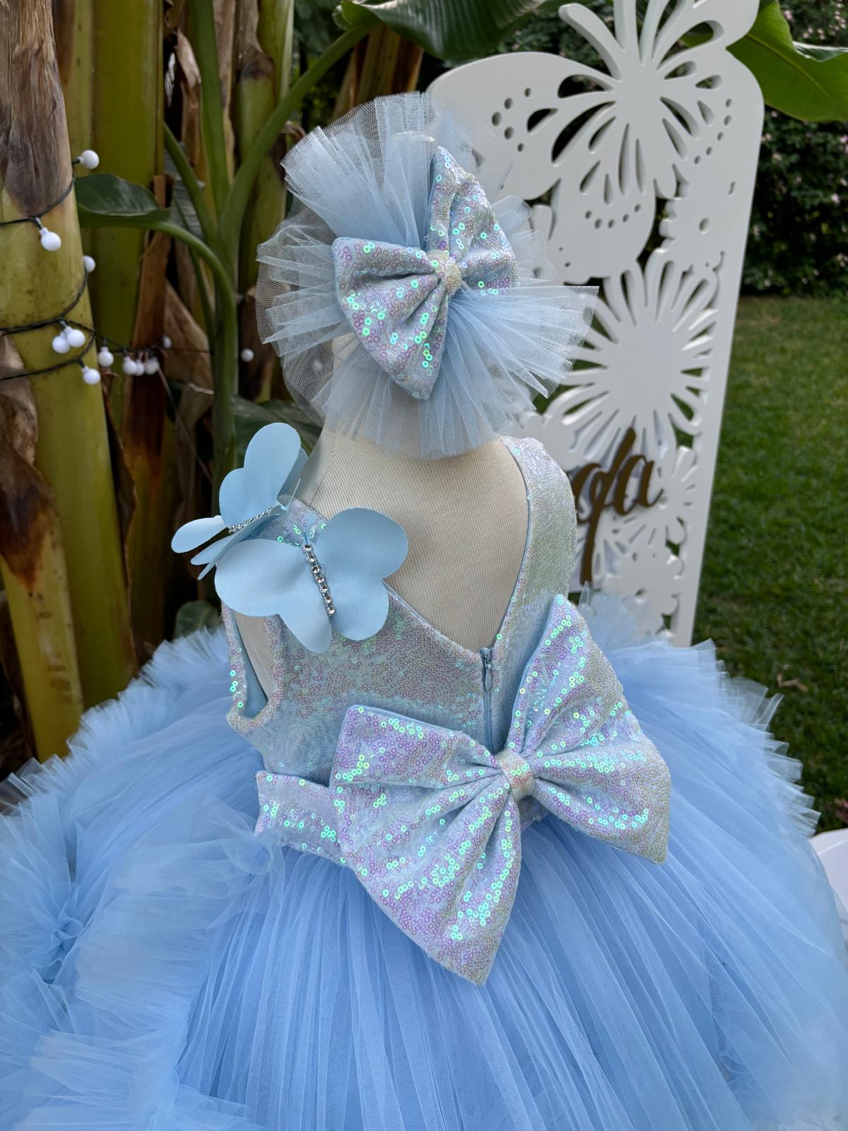 Bebe Mavi Kelebekli Kız Çocuk Abiye - Bebek Doğum Günü Elbisesi - ipeqakids – kız çocuk elbisesi