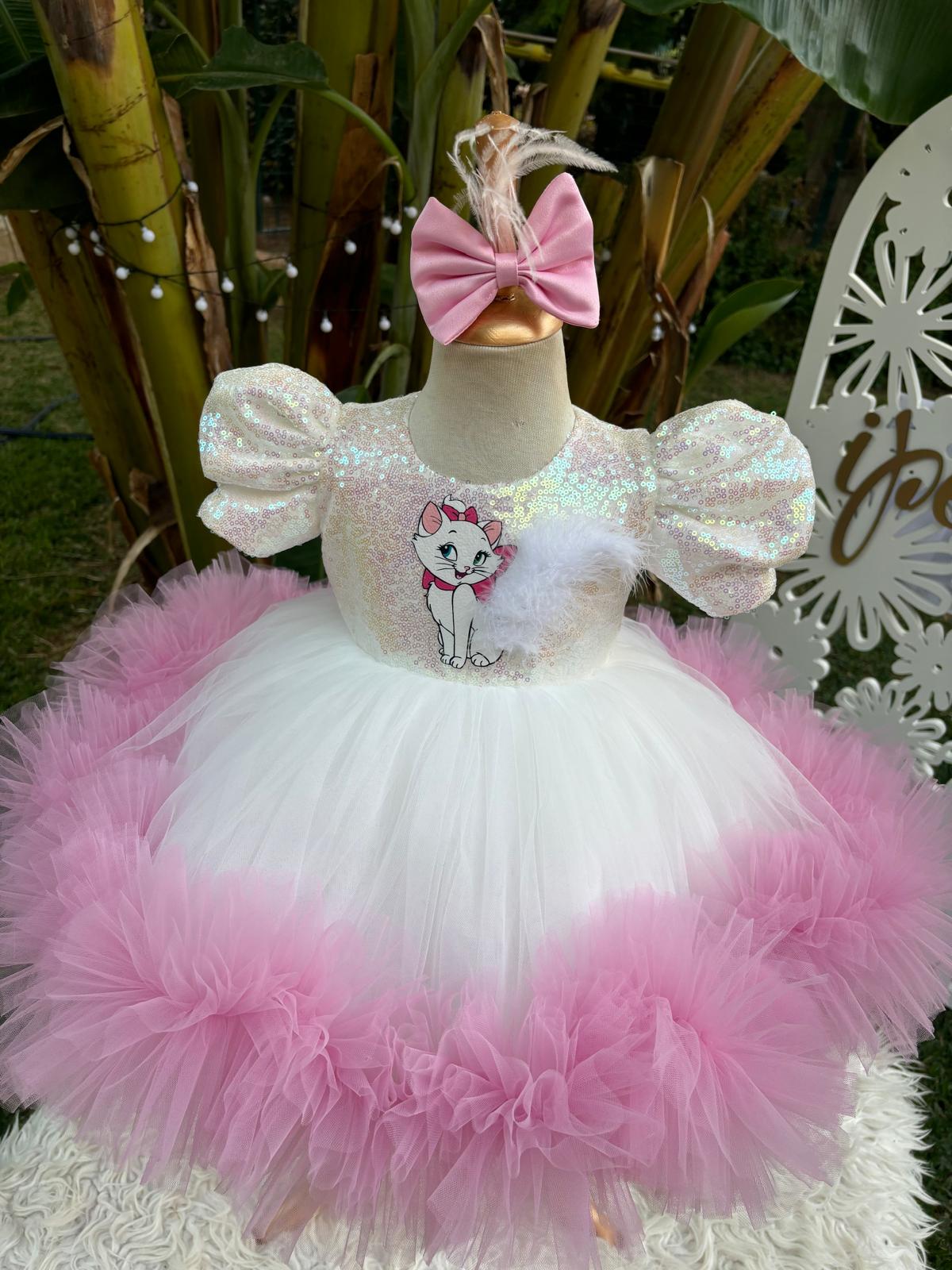 Kedili Tüylü Kız Çocuk Abiye - Bebek Doğum Günü Elbisesi - ipeqakids – kız çocuk elbisesi